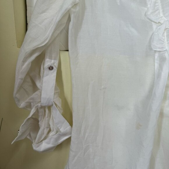 Tahari NEW ELISE Silk Cotton Ruffle Blouse Top Lightweight Sheer Slits Neutral S - Picture 12 of 15